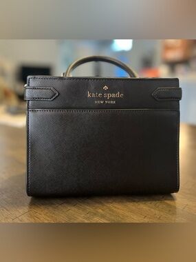 Kate Spade Staci Black Structured Saffiano Leather Purse with Removable Strap